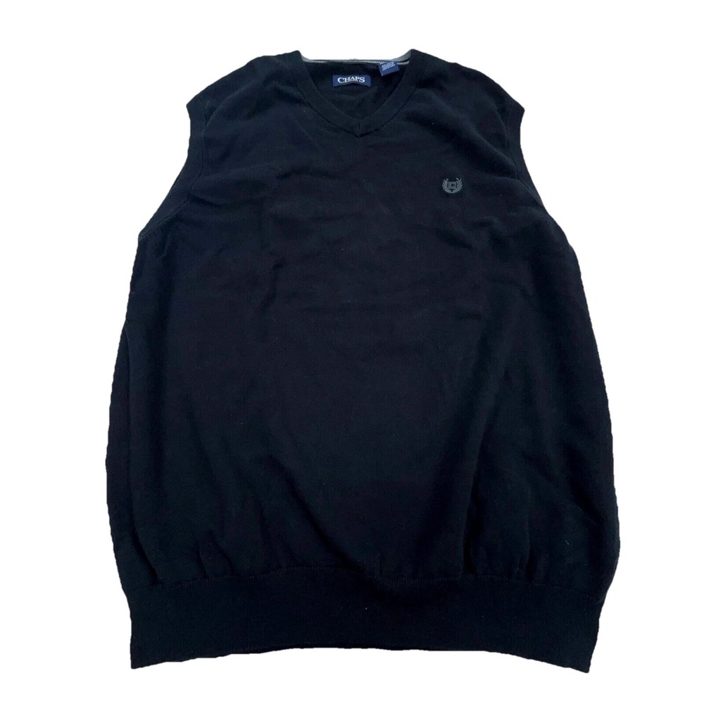 Chaps Sweater Vest Men XL Black Cotton‎ Sleeveless Plain Golf Tennis Adult